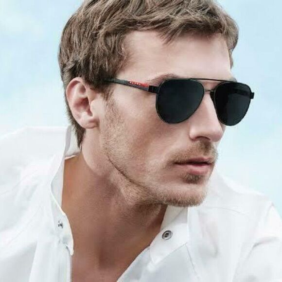 NEW Prada Linea Rossa PS54TS 1AB5Z1 Black Polarized Grey Pilot Unisex Sunglasses - Picture 3 of 12